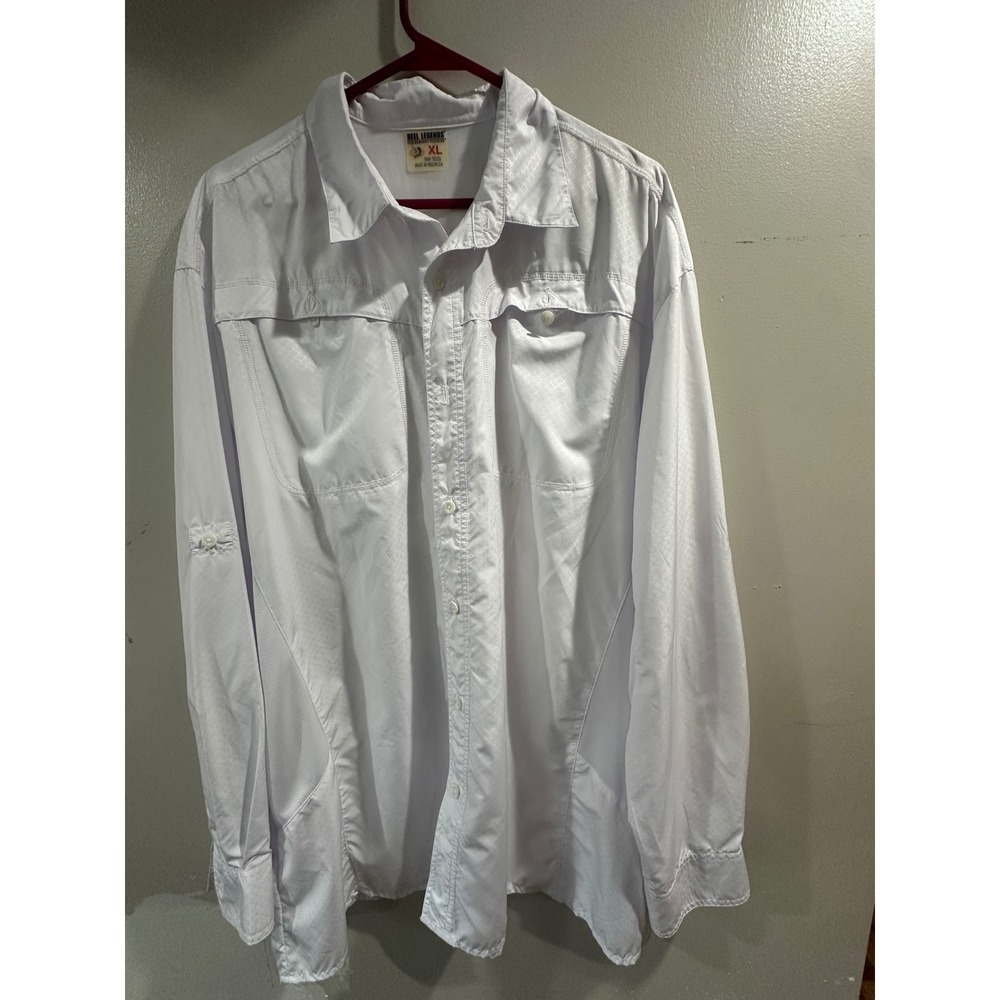 Reel Legends Mens White Fishing Shirt XL Long Sleeve Vented Performance ButtonUp